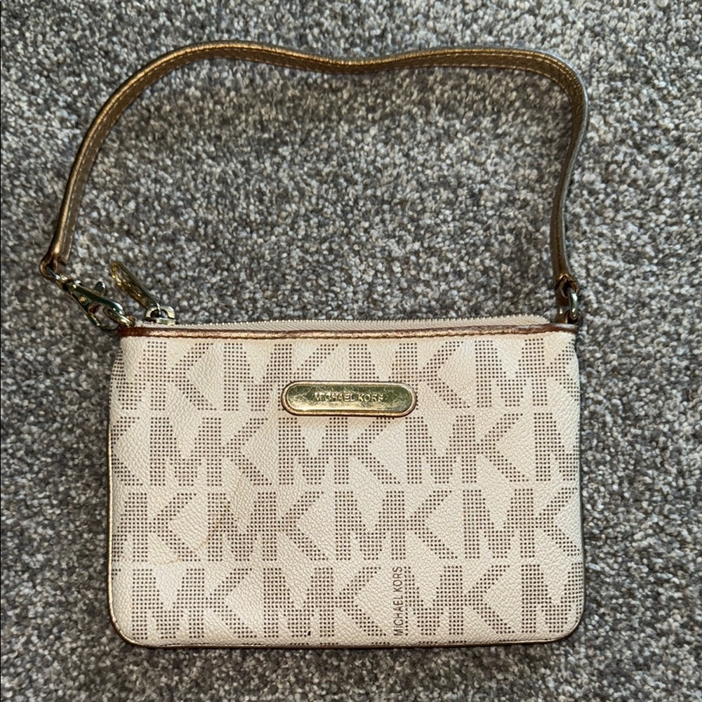 Michael Kors Cream and Gold Clutch with Signature Monogram